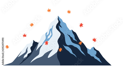 Snowy mountain peak with falling autumn leaves vector illustration mountain landscape outdoors adventure climbing alpinism wilderness