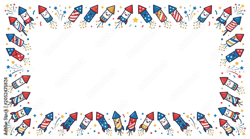 Fototapeta premium Colorful rockets border frame design.