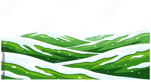Green rolling hills landscape with seasonal winter snow layers vector illustration landscape mountains illustration environment