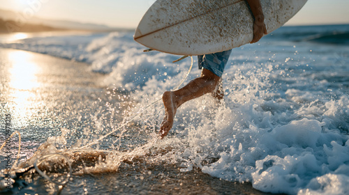 Surfer's Sprint to the Wave...