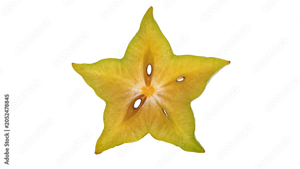 Fototapeta premium Star fruit slice with seeds and white