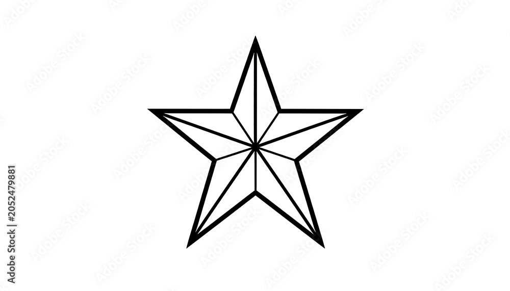 Fototapeta premium Simple outlined five-pointed star geometric shape, sharp edges, symmetrical design element, isolated on white
