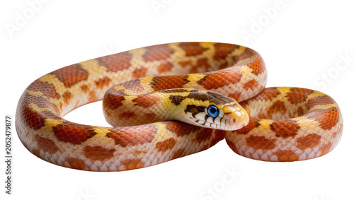 Foto Corn snake with blue eyes coiled on white