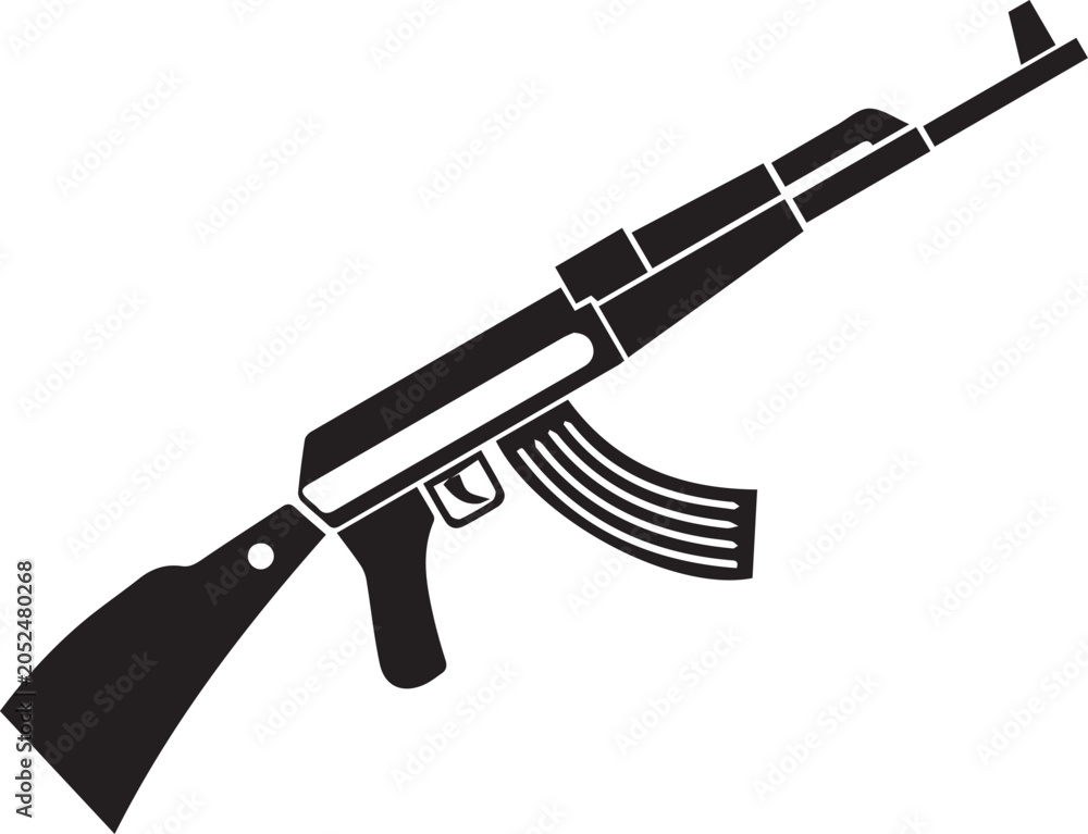 Fototapeta premium AK-47 assault rifle silhouette isolated on transparent background military firearm vector illustration for various designs.