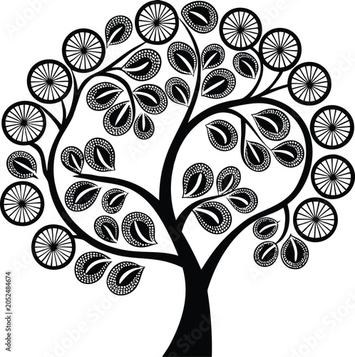 Black tree, decorative tree, floral tree, vector illustration