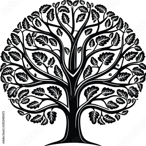 Black tree icon, tree silhouette, leafy branch vector, minimalist nature symbol