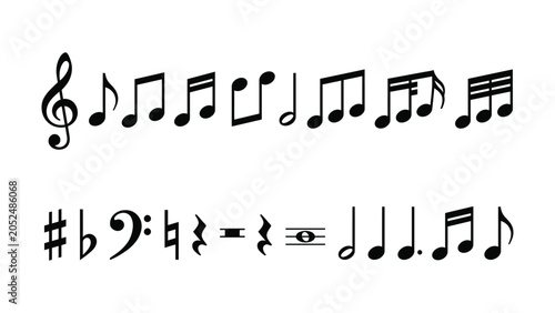 Fotografía Music notes and symbols on a white background for music notation and composition