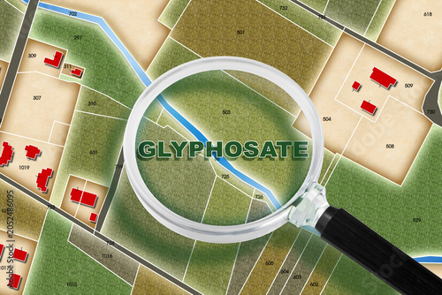 GLYPHOSATE PRESENCE IN AGRICULTURAL SOIL UNDER MAGNIFYING GLASS - CONCEPT OF HERBICIDE DETECTION, FARMLAND MONITORING, CONTAMINATION CONTROL, ENVIRONMENTAL RESEARCH AND TOXICOLOGICAL ASSESSMENT
