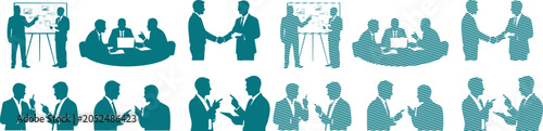 Foto Business people silhouettes in various meeting and presentation scenarios