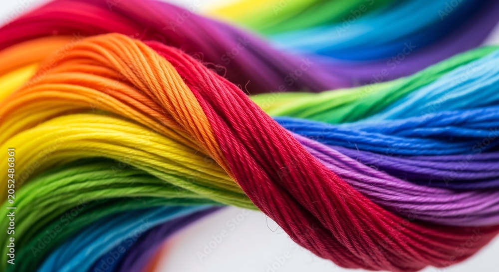 Fototapeta premium Colorful threads twisted together on a white background