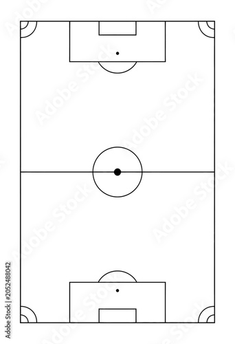  A diagram of a soccer field, showcasing the layout with goals and a soccer ball at the center