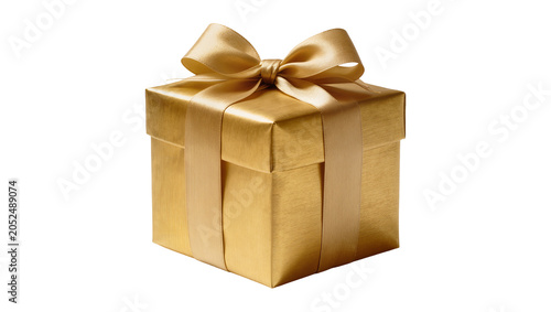 Golden gift box with satin ribbon and bow