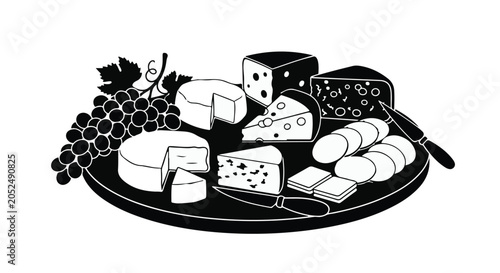 Variety of cheese and grapes on a plate
