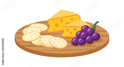 colorful cheese board with grapes and crackers