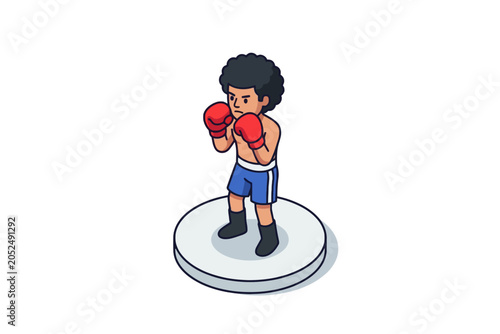 Foto Boxer Athlete Wearing Red Gloves in Fighting Stance Illustration