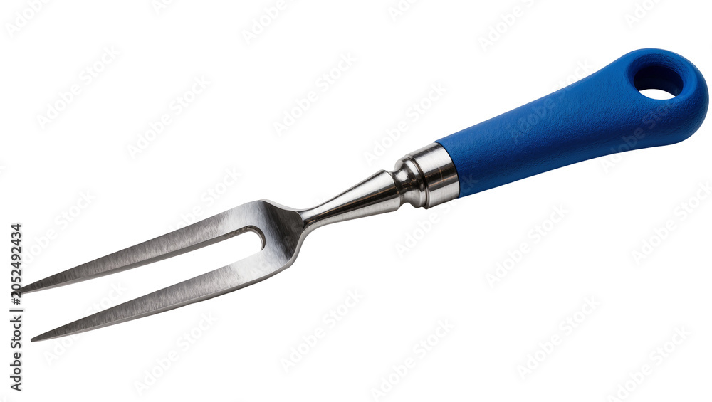 Fototapeta premium Metal carving fork with blue rubber handle and hanging hole