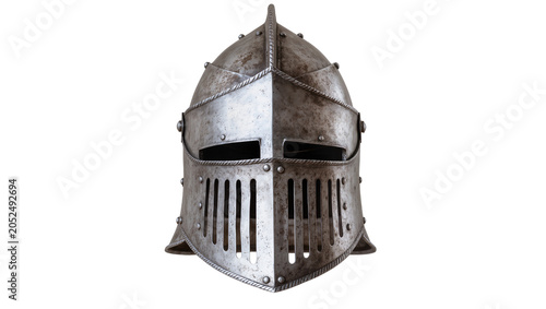 Bild auf Leinwand Medieval knight helmet with visor and metal rivets