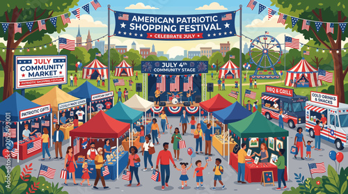 Canvas Print American Patriotic Shopping Festival: July 4th Community Market & Celebration