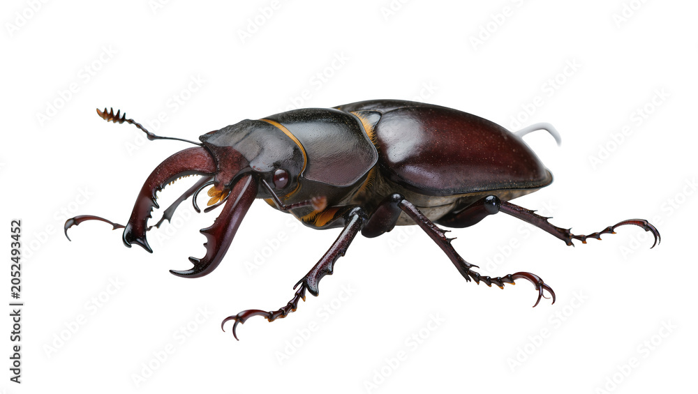 Obraz premium Stag beetle with large mandibles and segmented legs