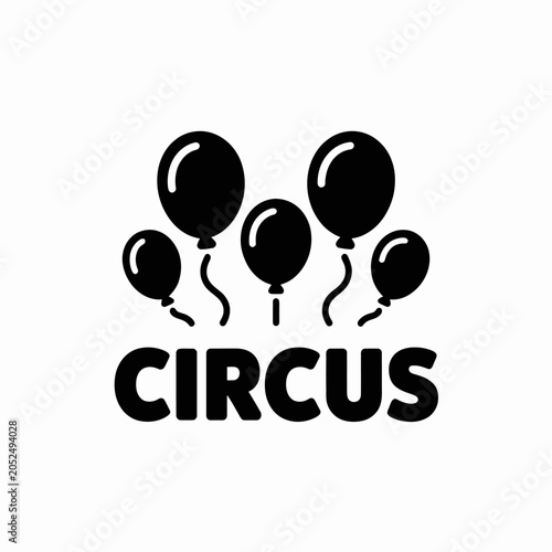 Black and white circus logo design featuring balloons
