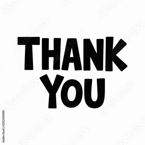 Black thank you text isolated on a white background