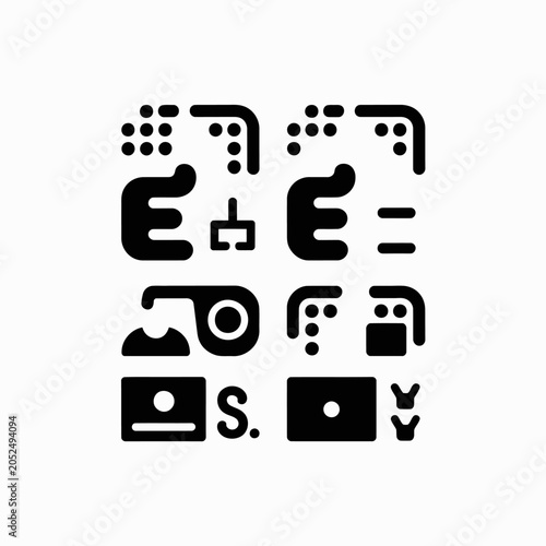 Minimalist black futuristic symbols on a white background
