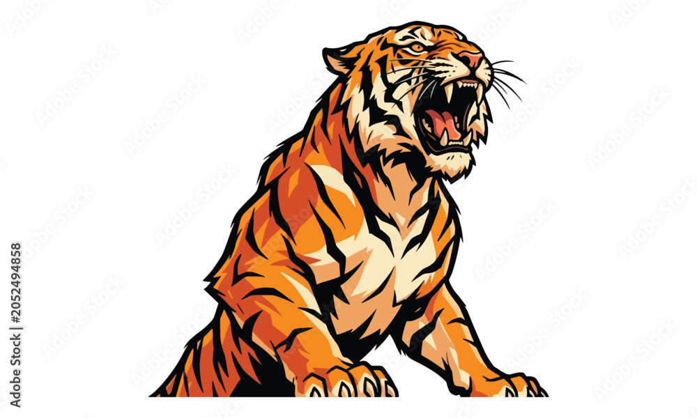 Obraz premium Tiger Roaring Mascot Illustration Isolated on White Background