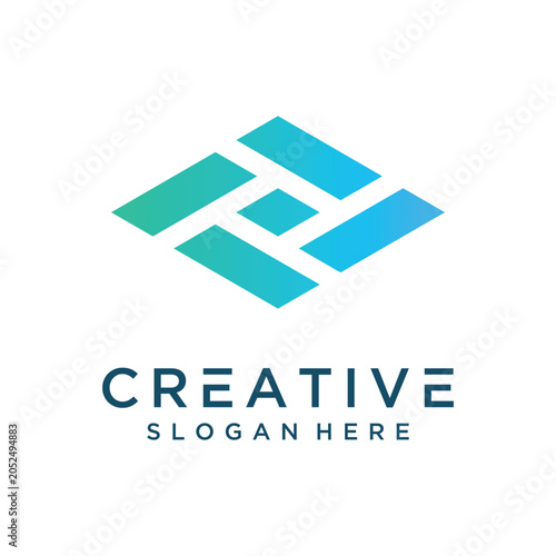 Modern abstract logo made of colored abstract geometric shapes, conveying the impression of movement, technology, and innovation.
