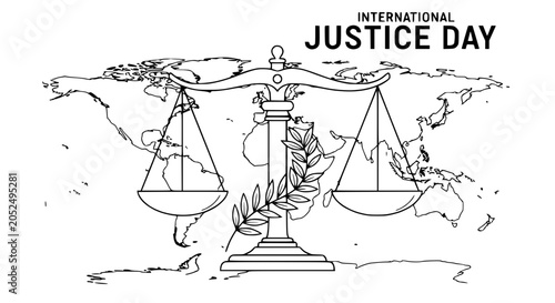 Fotografie International Justice Day concept: Scales of justice on world map background, la