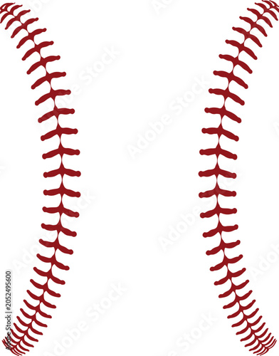 Close up red baseball stitching lines isolated on a plain surface for sports design and athletic equipment branding