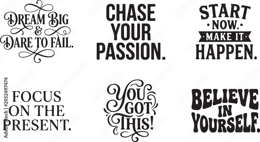 Fototapeta premium Inspirational quotes, motivational phrases, typography set, vector stickers, encouragement words