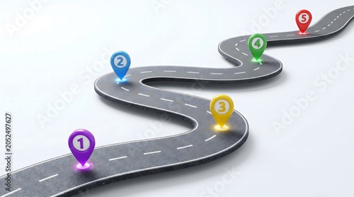 Roadmap with numbered location markers