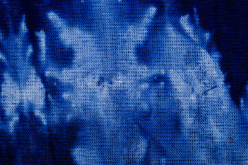Close view of blue tie dye fabric texture