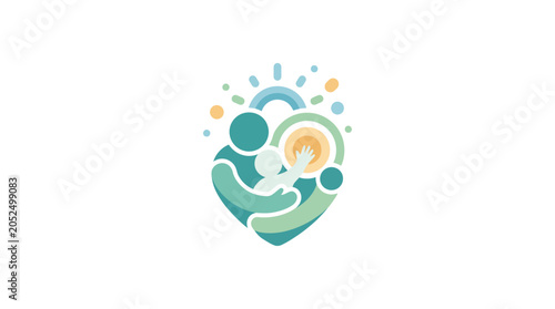 Cuadro en lienzo Abstract Family Care Concept with Loving Embrace and Sunburst