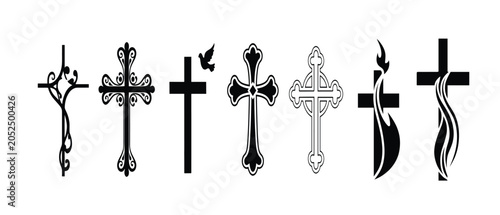 Cuadro en lienzo A Collection of Christian Cross Symbols: An array of artistic cross designs, from simple to ornate, each representing a unique facet of Christian faith and symbolism
