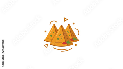 Tableau sur toile Crispy Indian Samosas with Chutney Garnish Illustration