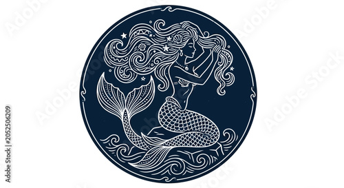 Foto mermaid silhouette on dark blue background line
