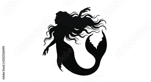 mermaid silhouette on white background black art