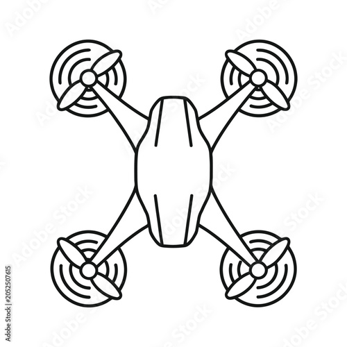 Black and white line art icon of a quadcopter drone