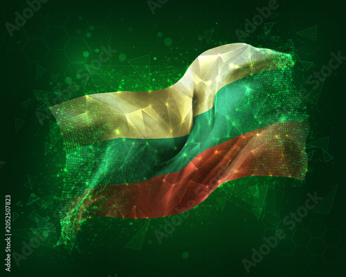 Lithuania, vector 3d flag on green background