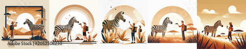 Canvas Print Vector of a tourist watching zebra