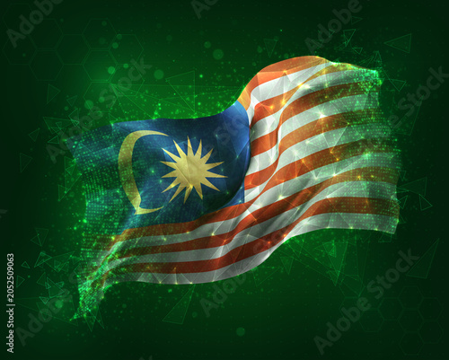 Malaysia, vector 3d flag on green background