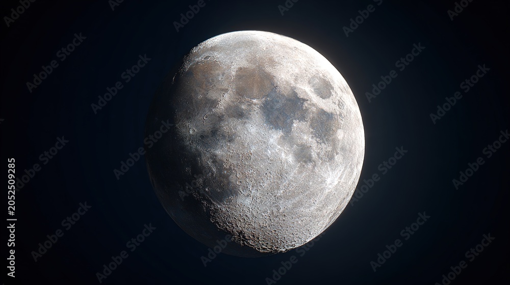 Obraz premium crater. Detailed lunar surface glowing against a dark sky, celestial close-up view. STEM education sheets, lab safety posters, designed for STEM education and laboratory safety posters.