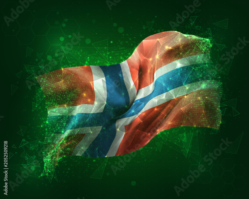 Norway, vector 3d flag on green background