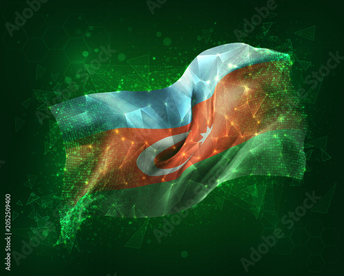 Azerbaijan, vector 3d flag on green background