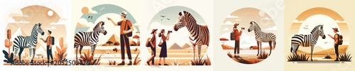 Photography Vector of a tourist watching zebra