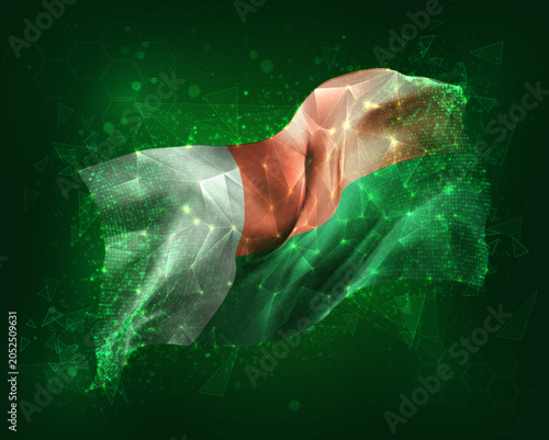 Madagascar, vector 3d flag on green background