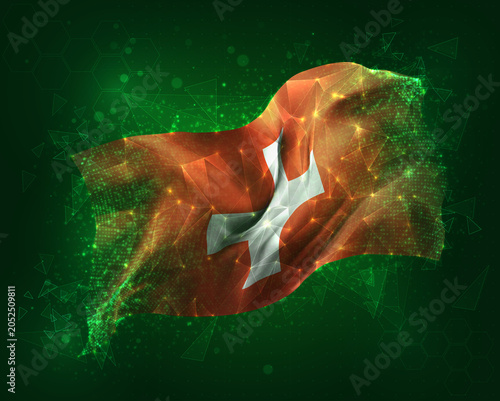 Switzerland, vector 3d flag on green background