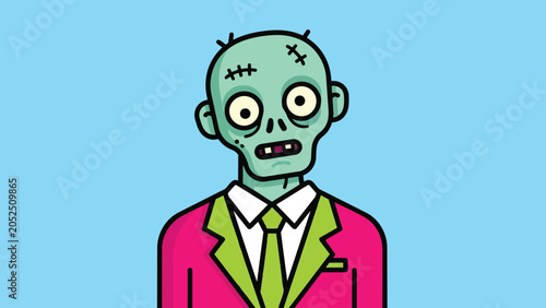 Cartoon Zombie in a Suit - Undead Business Professional Illustration.