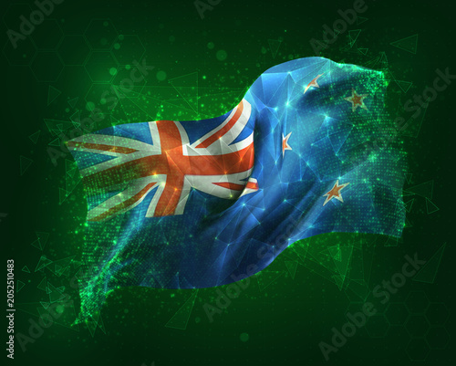 New Zealand, vector 3d flag on green background